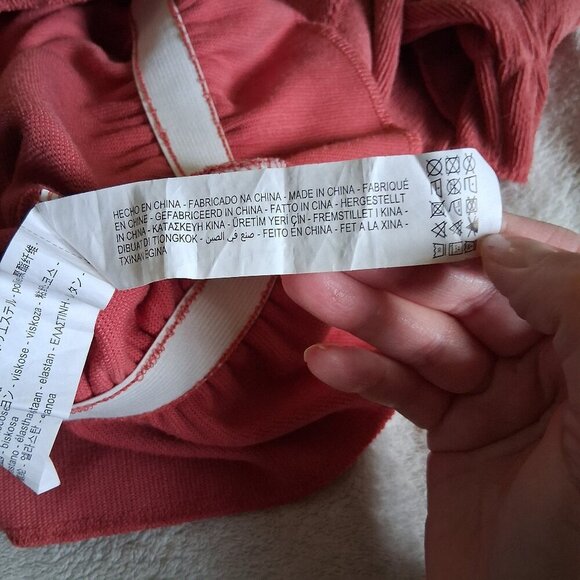 Zara Women's Size Small Coral Pink Ribbed Long Sleeve Peplum Boho Top - Picture 6 of 10